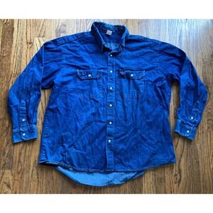 Vintage Big Ben Work Shirt Mens Size 2XL Denim Pearl Snap Dark Wash Long Sleeve